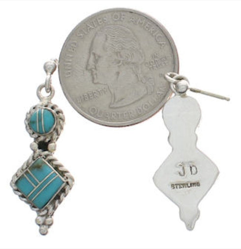 Turquoise Inlay And Silver Post Dangle Earrings FX31044